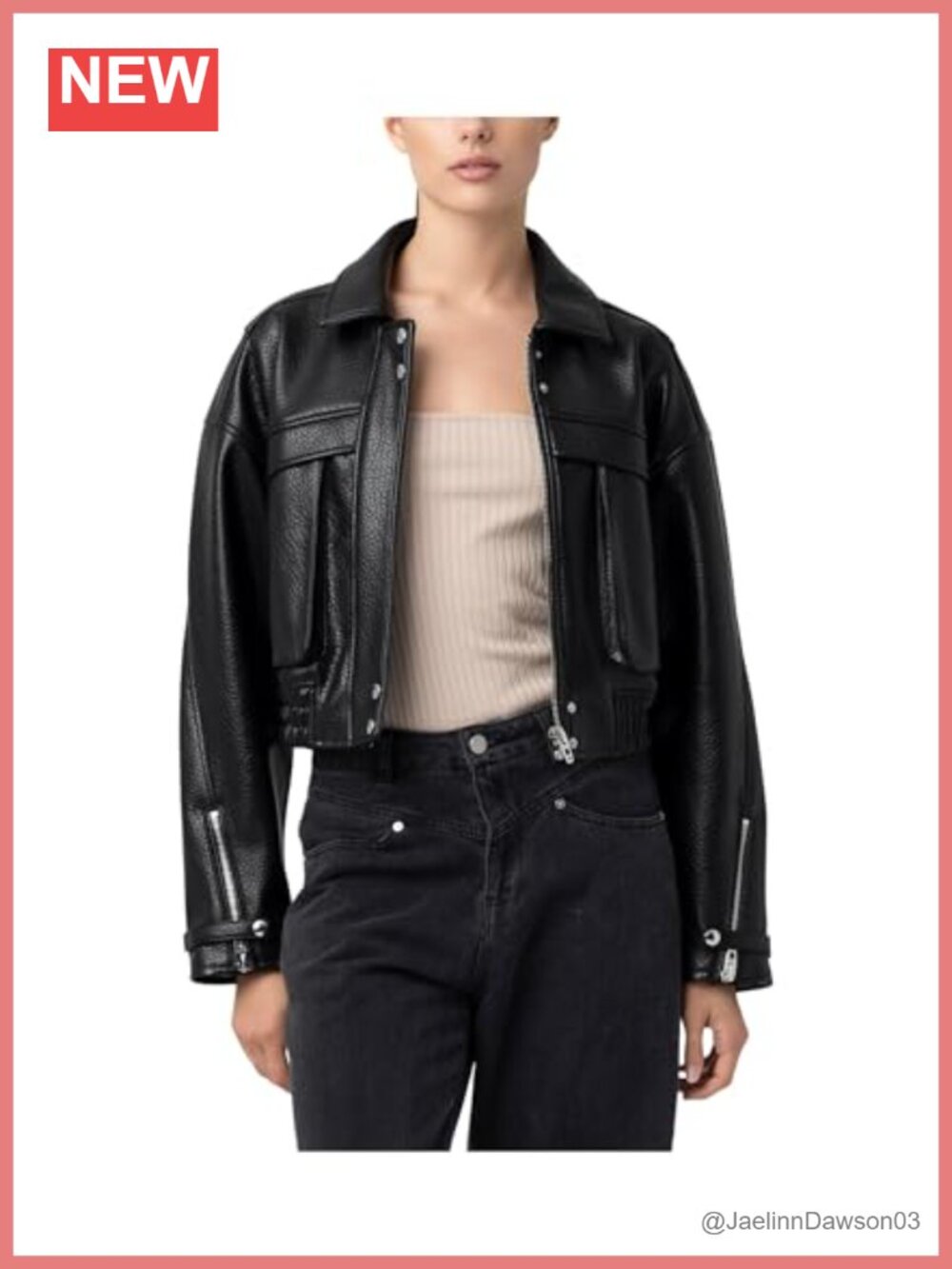 Faux Leather Bomber Jacket Long Sleeve Zip Cuffs Women's Fall Outerwear